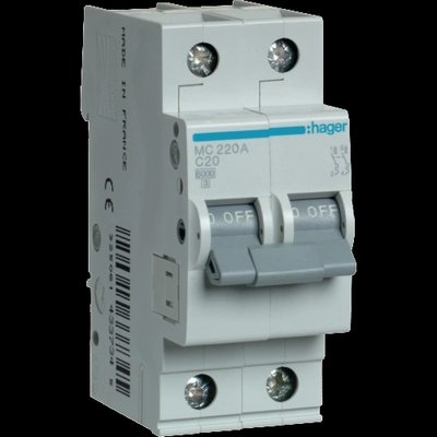 Автоматичний вимикач (Hager MC220A 20А 2P С 6 кА) Hager MC220A 20А 2P С 6 кА фото