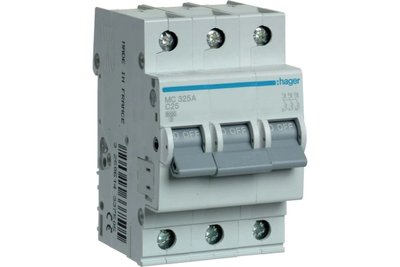 Автоматичний вимикач (Hager In=25 А, 3п, С, 6 kA, 3м MC325A) Hager In=25 А, 3п, С, 6 kA, 3м MC325A фото